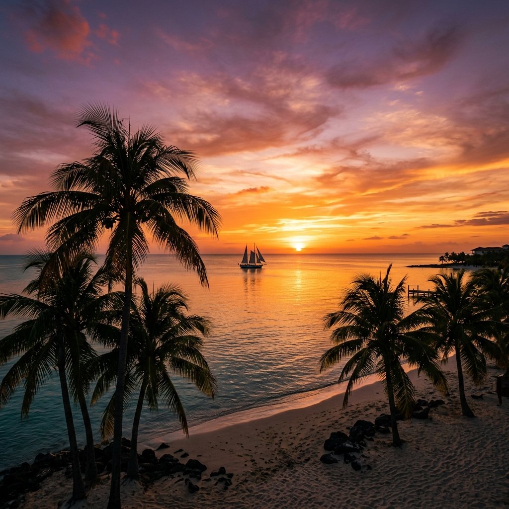 Sunset over the beaches of Roatán